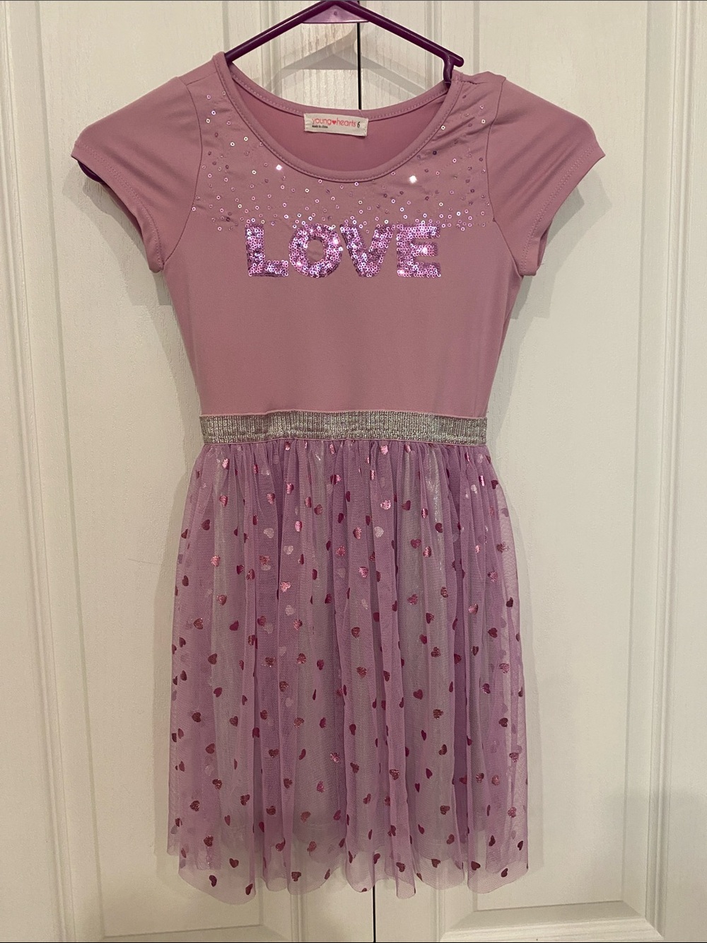 ADORABLE SZ 6 Girls' Pink Sequin 'LOVE' Tulle Dress
